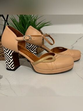 Anthropologie Chie Mihara Cream Mary Jane Buckle Strap Black White Heel Women 39